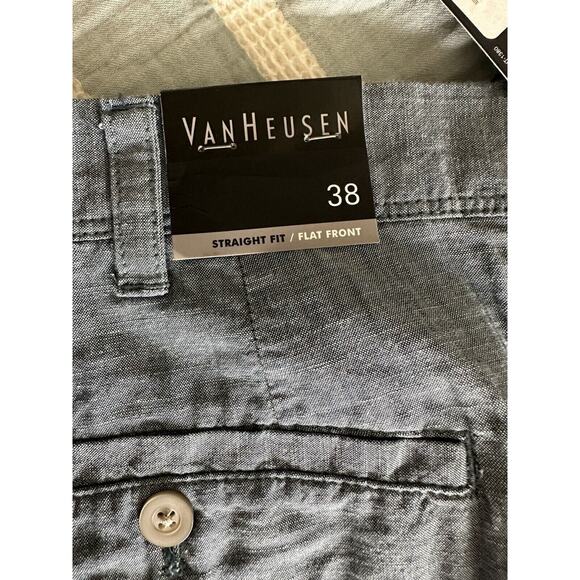 New Van Heusen Cotton Flat Front Straight Shorts Blue 38 - Picture 3 of 5